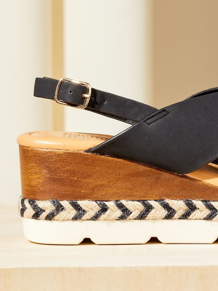Friends Like These Black Comfort  Faux Leather Slingback Woven Wedge - Image 2 of 5 Friends Like These Black Comfort  Faux Leather Slingback Woven Wedge - Image 2 of 5