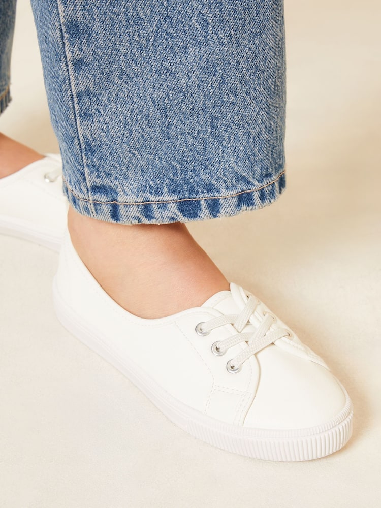 Friends Like These White Plimsoll Lace Up Pump Trainers - Image 2 of 4 Friends Like These White Plimsoll Lace Up Pump Trainers - Image 2 of 4