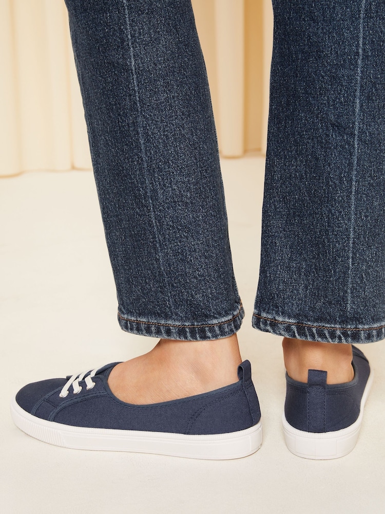 Friends Like These Navy Blue Plimsoll Lace Up Pump Trainers - Image 2 of 4