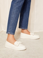 Friends Like These White Regular Fit Faux Leather Bow Slip On Trainers - Image 1 of 4