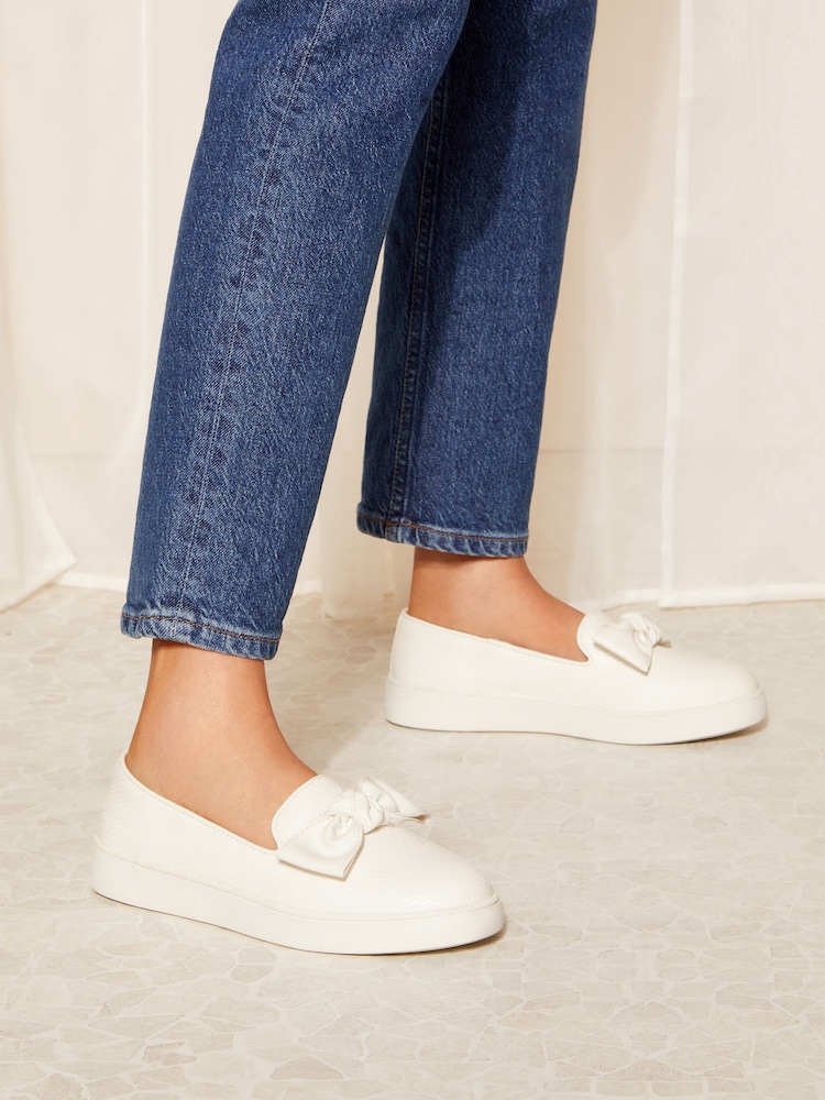 Friends Like These White Regular Fit Faux Leather Bow Slip On Trainers - Image 1 of 4