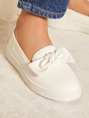 Friends Like These White Regular Fit Faux Leather Bow Slip On Trainers - Image 2 of 4