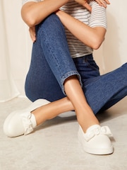 Friends Like These White Wide Fit Faux Leather Bow Slip On Trainers - Image 3 of 4