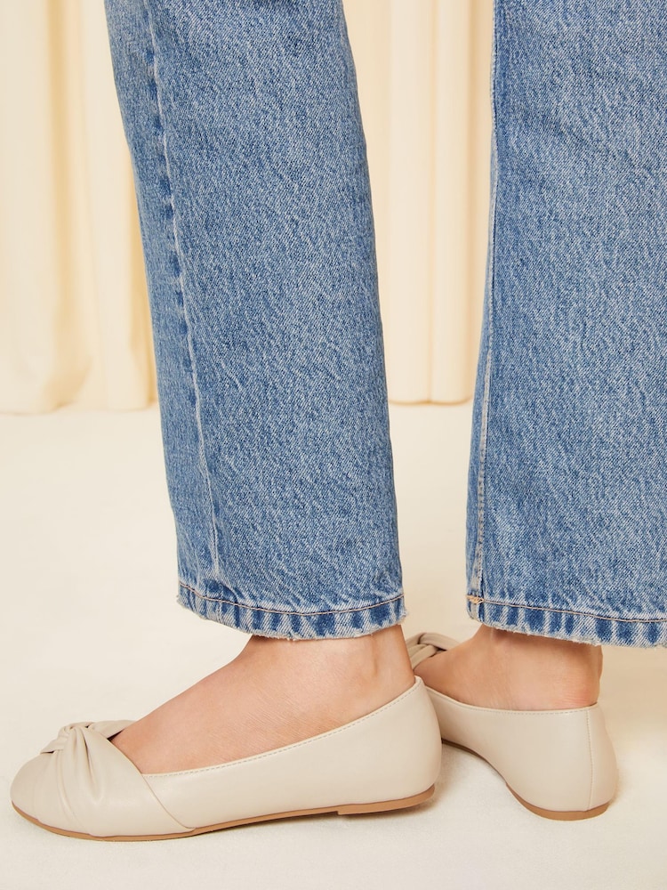 Friends Like These Cream Regular Fit Round Toe Twist Flat Ballet Pumps - Image 2 of 4