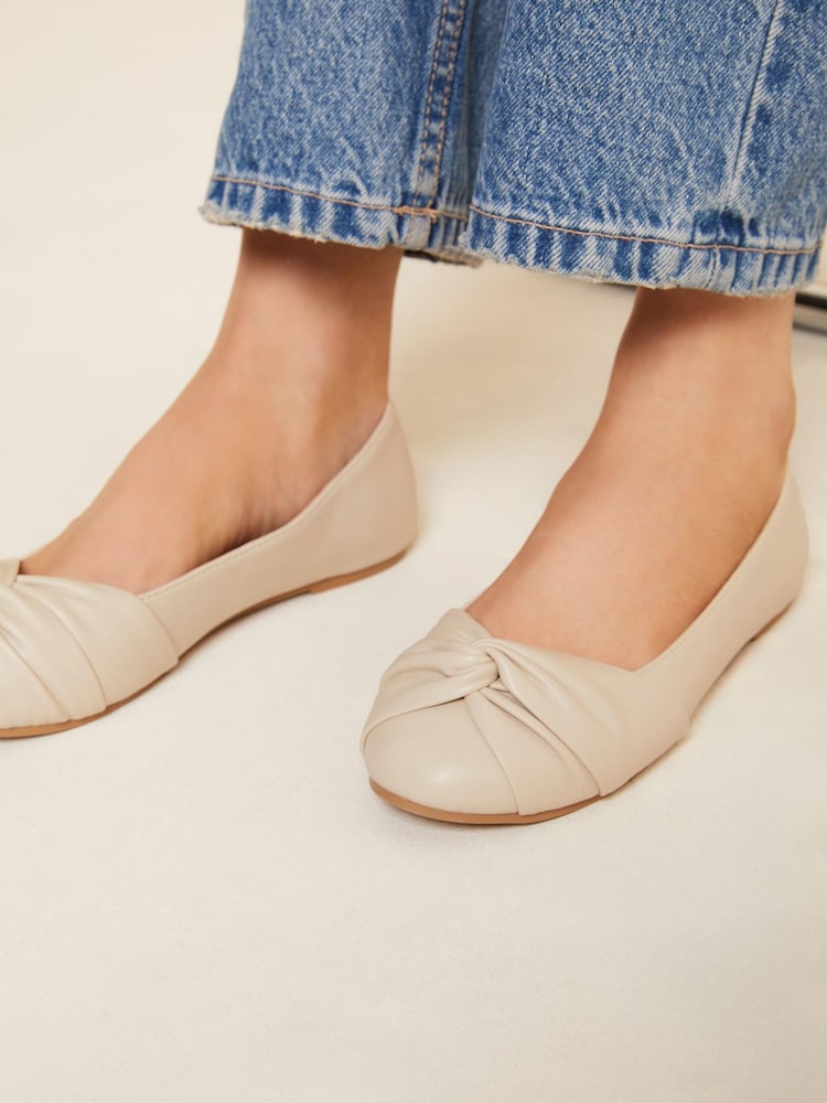 Friends Like These Cream Regular Fit Round Toe Twist Flat Ballet Pumps - Image 4 of 4
