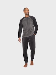 Threadbare Charcoal Borg Pyjamas Set - Image 1 of 4