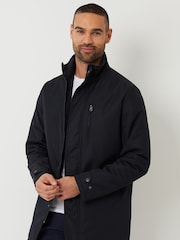 Threadbare Black Dark Showerproof Funnel Neck Lightweight Coat - Image 1 of 4