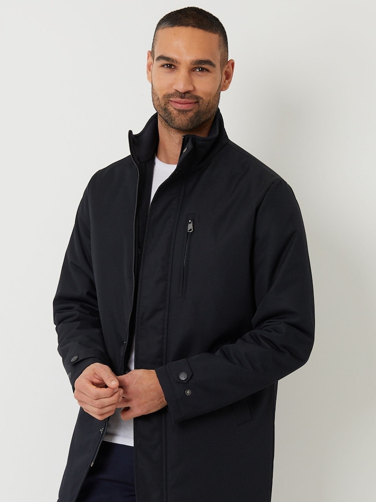 Threadbare Black Dark Showerproof Funnel Neck Lightweight Coat - Image 1 of 4