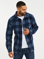 Threadbare Blue Fleece Button Through Check Shacket - Image 1 of 4