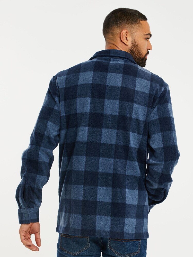 Threadbare Blue Fleece Button Through Check Shacket - Image 2 of 4