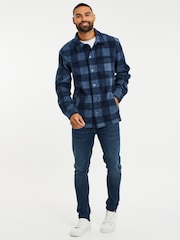 Threadbare Blue Fleece Button Through Check Shacket - Image 3 of 4