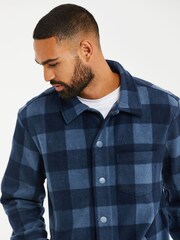 Threadbare Blue Fleece Button Through Check Shacket - Image 4 of 4