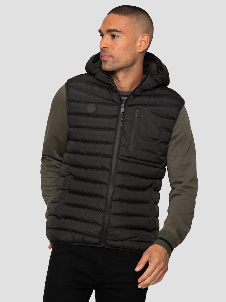 Threadbare Black Lightweight Hooded Quilted Gilet - Image 1 of 3