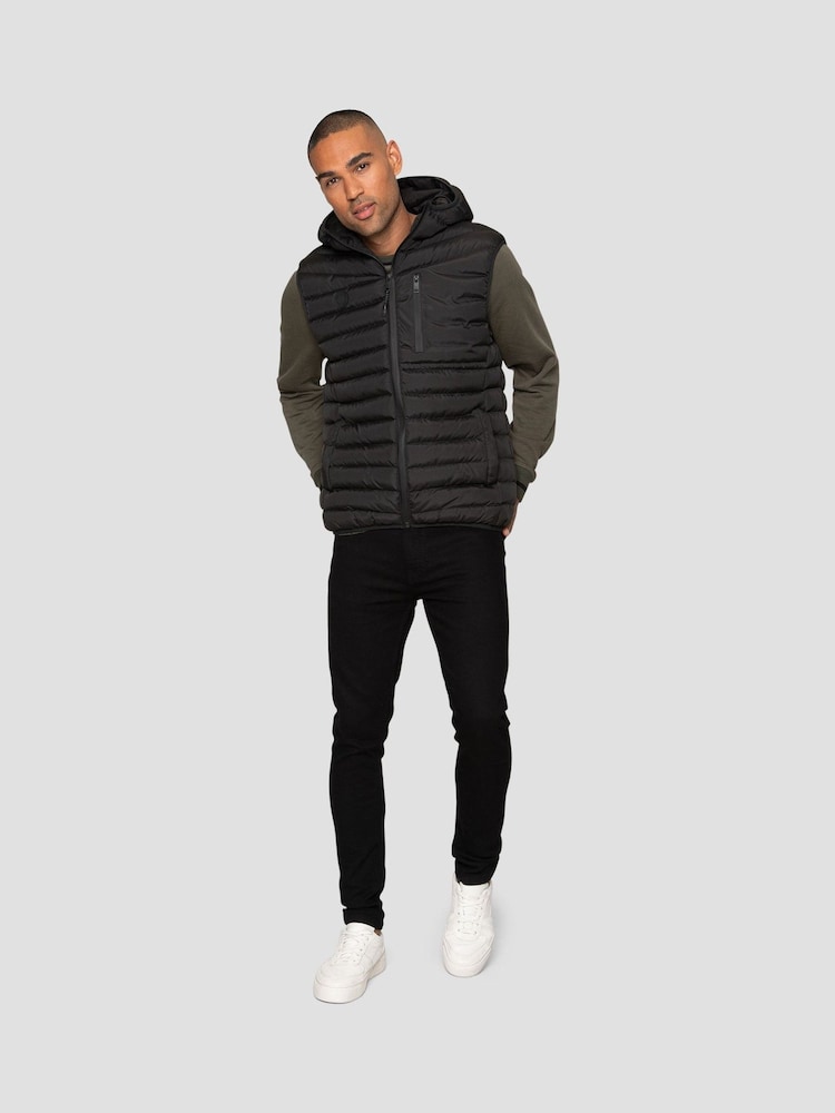 Threadbare Black Lightweight Hooded Quilted Gilet - Image 3 of 3