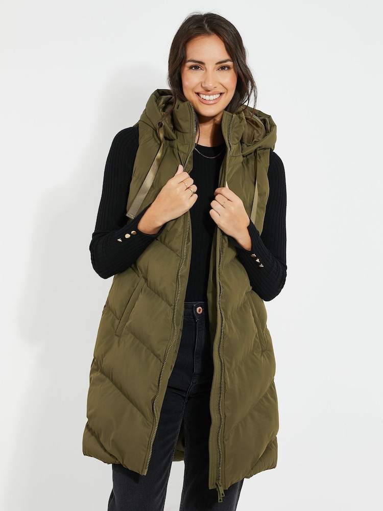 Threadbare Khaki Threadbare Longline Hooded Padded Gilet - Image 2 of 5