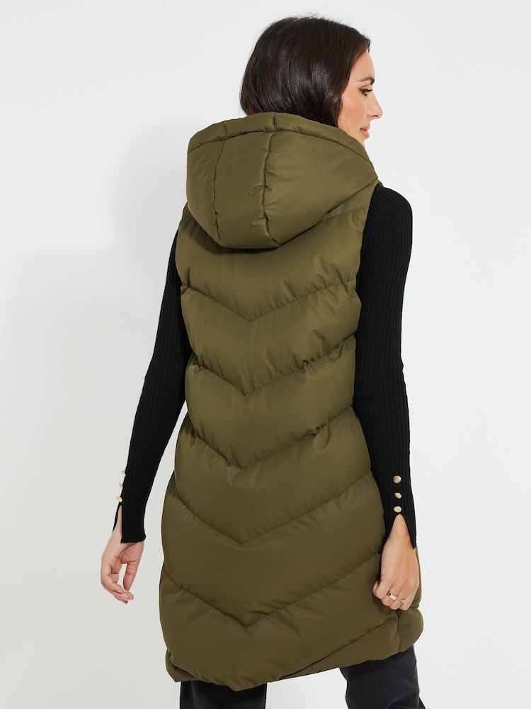 Threadbare Khaki Threadbare Longline Hooded Padded Gilet - Image 3 of 5