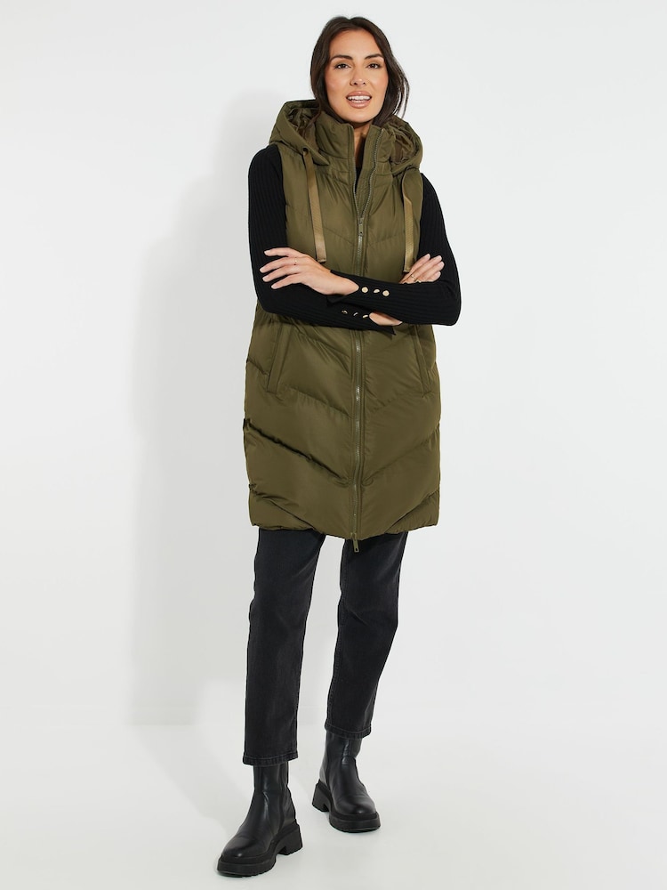 Threadbare Khaki Threadbare Longline Hooded Padded Gilet - Image 4 of 5