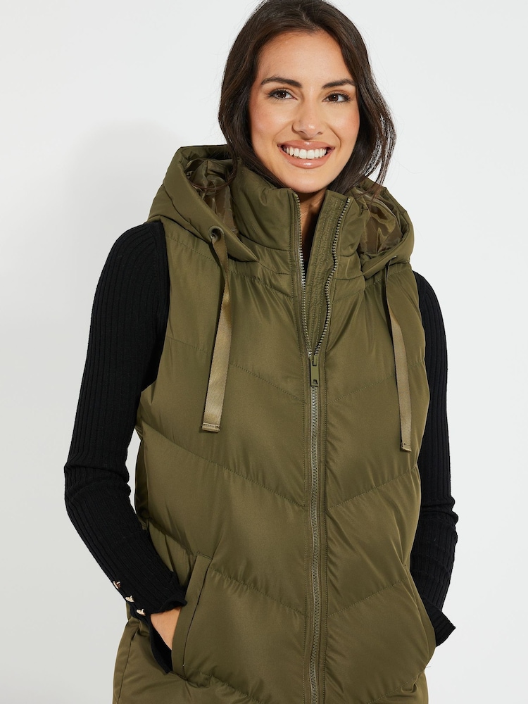 Threadbare Khaki Threadbare Longline Hooded Padded Gilet - Image 5 of 5