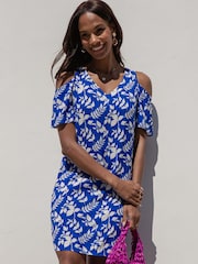 Threadbare Blue Mini Cold Shoulder Shift Dress - Image 1 of 4
