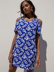 Threadbare Blue Mini Cold Shoulder Shift Dress - Image 3 of 4