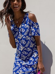 Threadbare Blue Mini Cold Shoulder Shift Dress - Image 4 of 4
