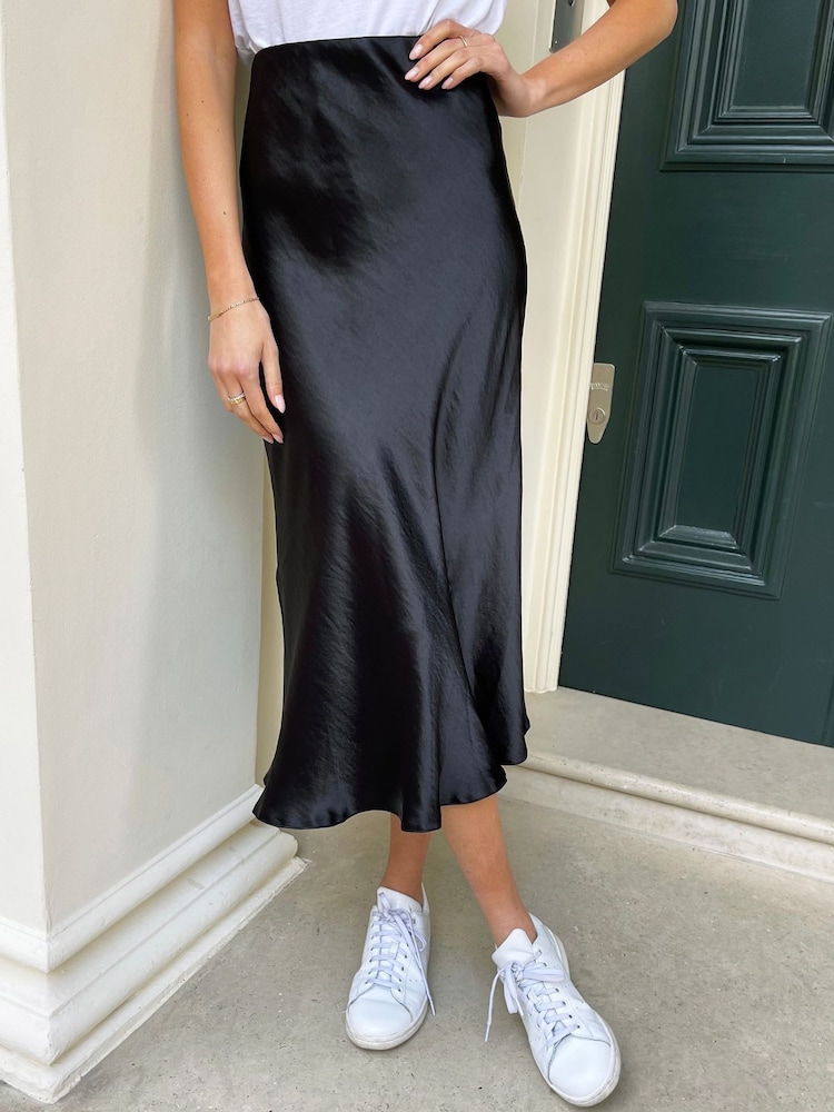 Threadbare Black Satin Midi Skirt - Image 1 of 4
