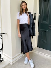 Threadbare Black Satin Midi Skirt - Image 3 of 4