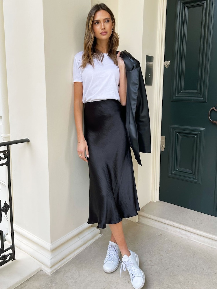 Threadbare Black Satin Midi Skirt - Image 3 of 4