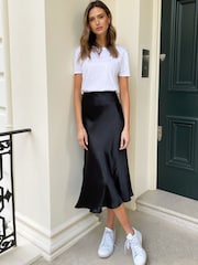 Threadbare Black Satin Midi Skirt - Image 4 of 4