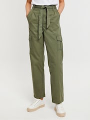 Threadbare Green Cargo Utility Straight Leg Belted 100% Cotton Trousers - Image 1 of 4