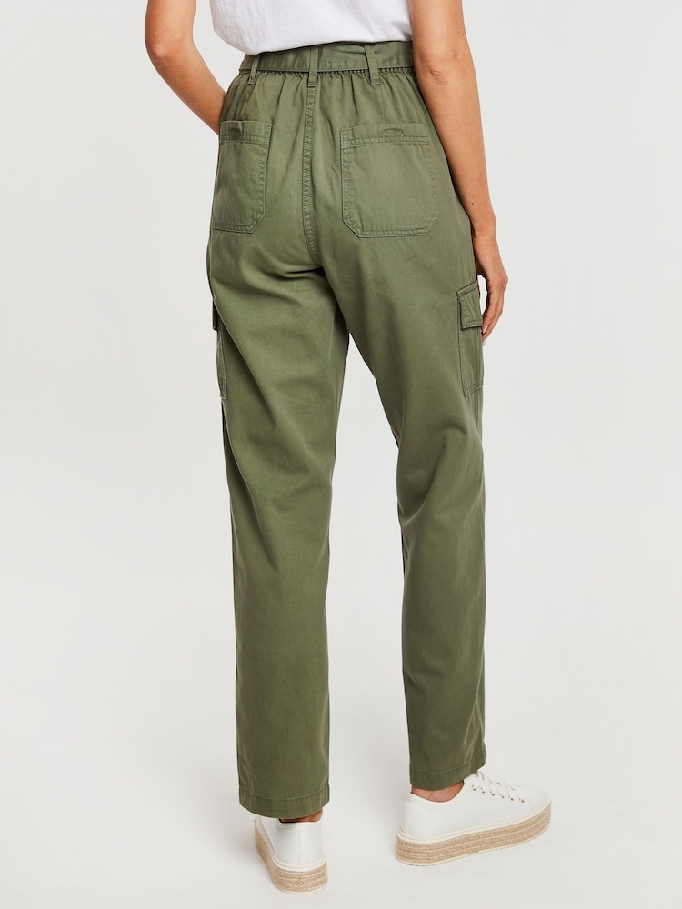 Threadbare Green Cargo Utility Straight Leg Belted 100% Cotton Trousers - Image 2 of 4