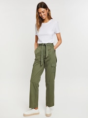 Threadbare Green Cargo Utility Straight Leg Belted 100% Cotton Trousers - Image 3 of 4