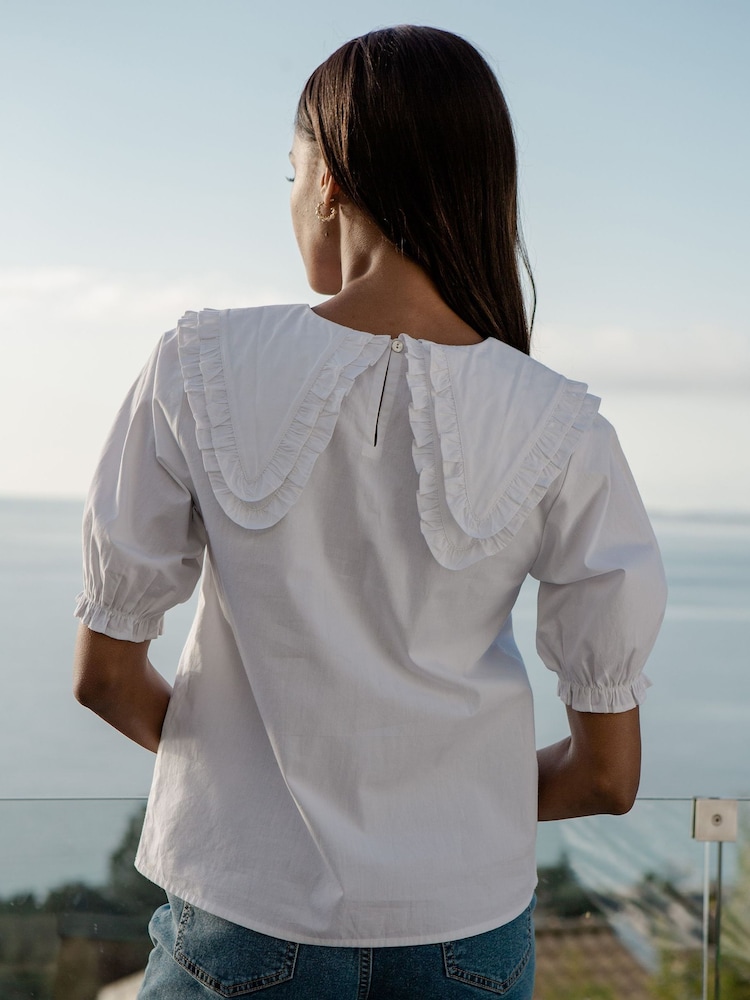 Threadbare White Oversized Frill Collar 100% Cotton Blouse - Image 2 of 4 Threadbare White Oversized Frill Collar 100% Cotton Blouse - Image 2 of 4