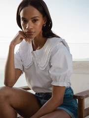 Threadbare White Oversized Frill Collar 100% Cotton Blouse - Image 3 of 4