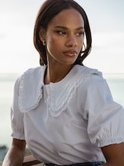 Threadbare White Oversized Frill Collar 100% Cotton Blouse - Image 4 of 4