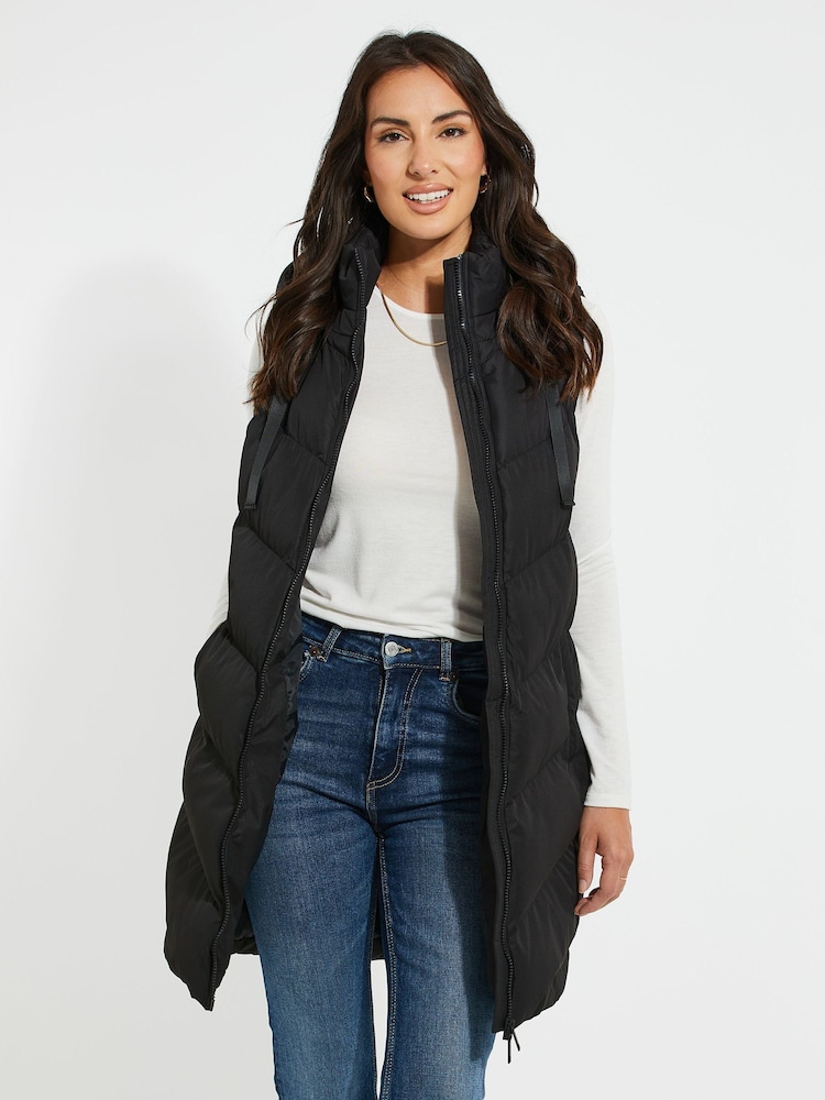 Threadbare Black Threadbare Longline Hooded Padded Gilet - Image 2 of 5