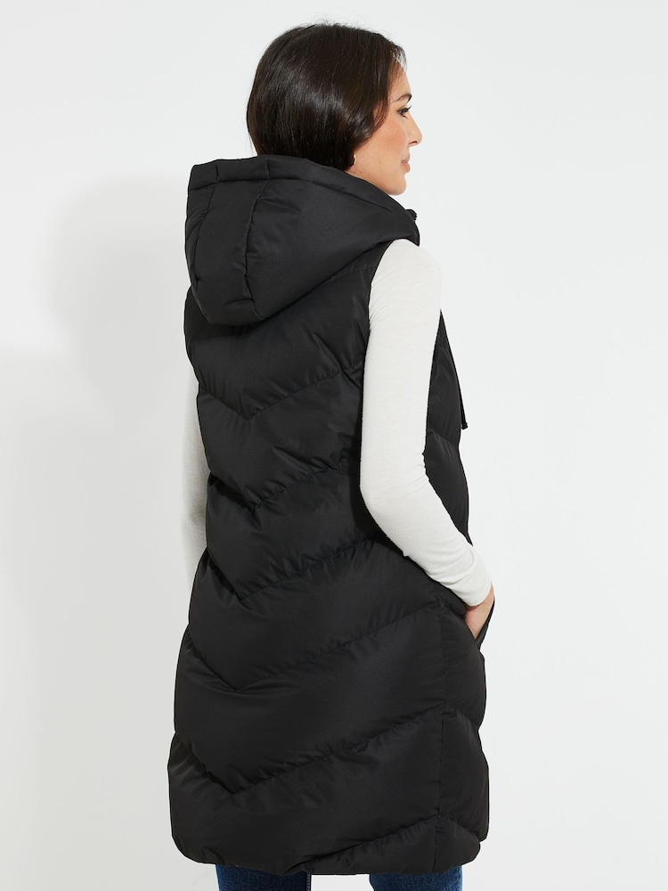 Threadbare Black Threadbare Longline Hooded Padded Gilet - Image 3 of 5