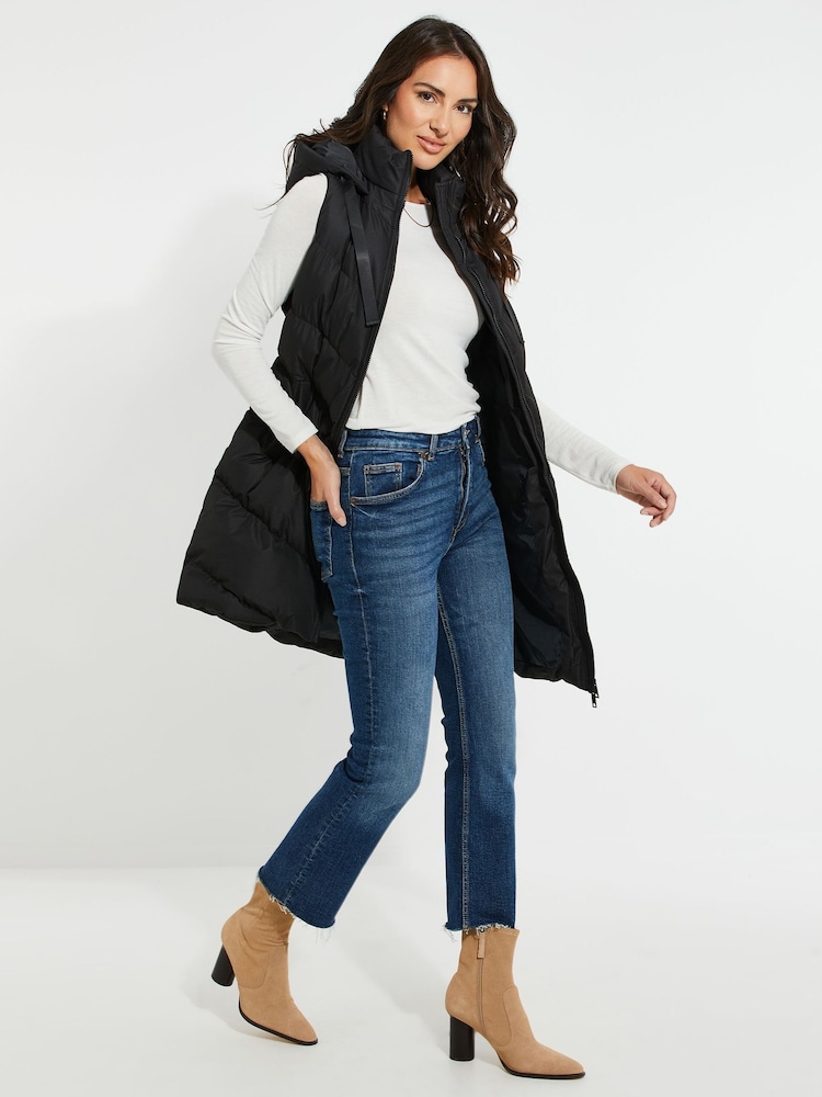 Threadbare Black Threadbare Longline Hooded Padded Gilet - Image 5 of 5