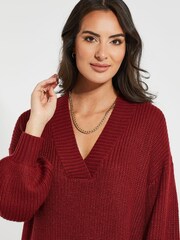 Threadbare Red V-Neck Knitted Jumper Dress - Image 4 of 4