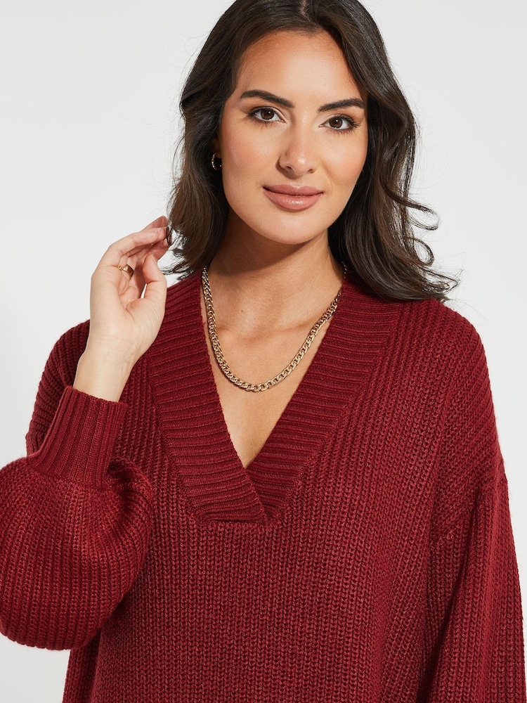 Threadbare Red V-Neck Knitted Jumper Dress - Image 4 of 4