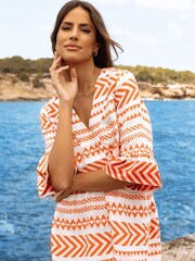 Threadbare Orange Embroidered V-Neck Tiered Midi Dress - Image 4 of 7