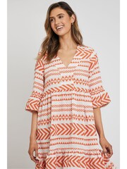 Threadbare Orange Embroidered V-Neck Tiered Midi Dress - Image 5 of 7