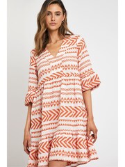 Threadbare Orange Embroidered V-Neck Tiered Midi Dress - Image 7 of 7