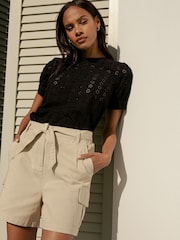 Threadbare Cream 100% Cotton Belted Cargo Shorts - Image 3 of 4
