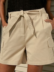 Threadbare Cream 100% Cotton Belted Cargo Shorts - Image 4 of 4