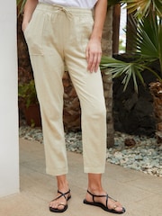 Threadbare Cream Regular Fit Linen Blend Tapered Trousers - Image 2 of 4
