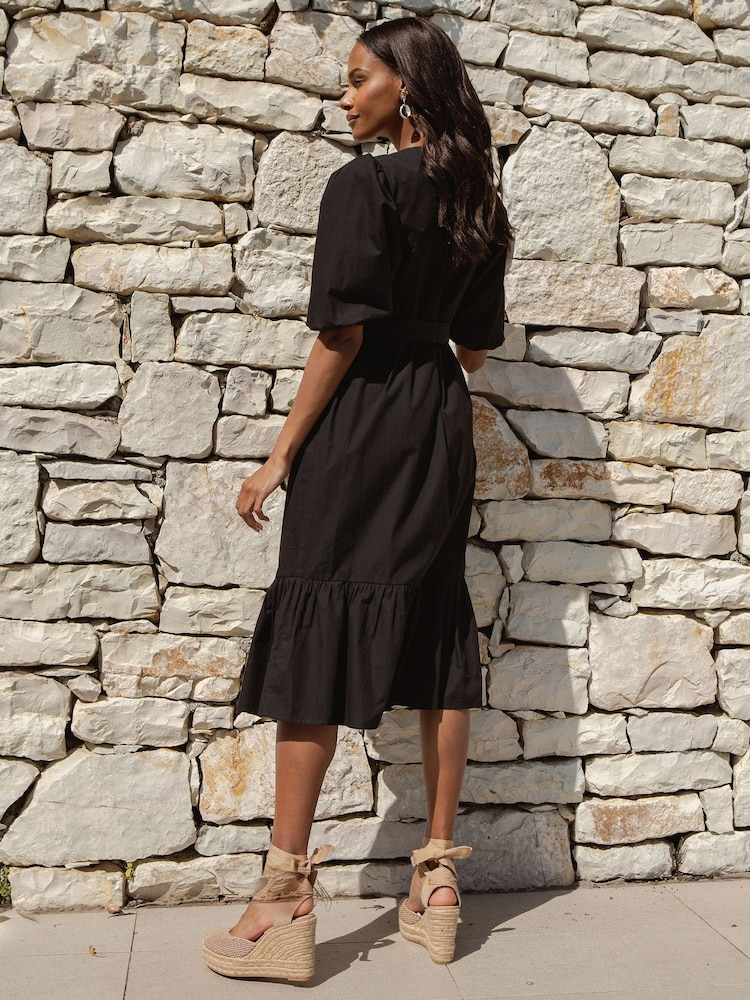 Threadbare Black 100% Cotton Poplin Tiered Midi Dress - Image 2 of 4
