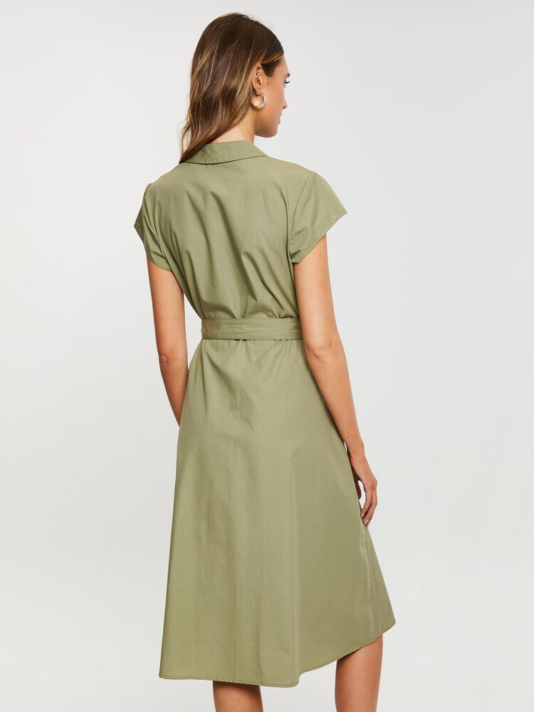 Threadbare Green Cotton Poplin Belted Midi Dress - Image 2 of 4