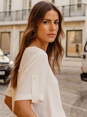 Marfil - Blusa con estampado y puño vuelto de Threadbare - Imagen 4 de 4