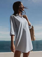 Threadbare Blue 100% Cotton Poplin V-Neck Shirt Dress - Image 1 of 4